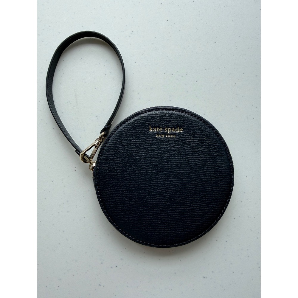 NWOT Kate Spade Navy Pebbled Leather Round Coin Purse Circular Wristlet Wallet
